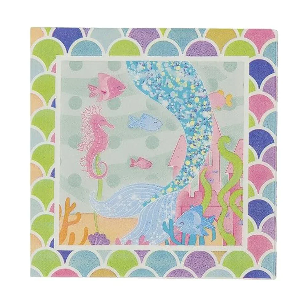 Mermaid Theme Party Pack--Plates, cups, party favors & Bags, fork, Spoon for 10